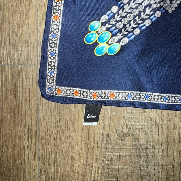 Echo Navy and Teal Silk Scarf - Picture 2 of 6
